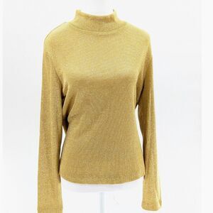 Bardinella Designs Vintage 80s Gold Sparkly Glitter Mock Neck Blouse Size Large